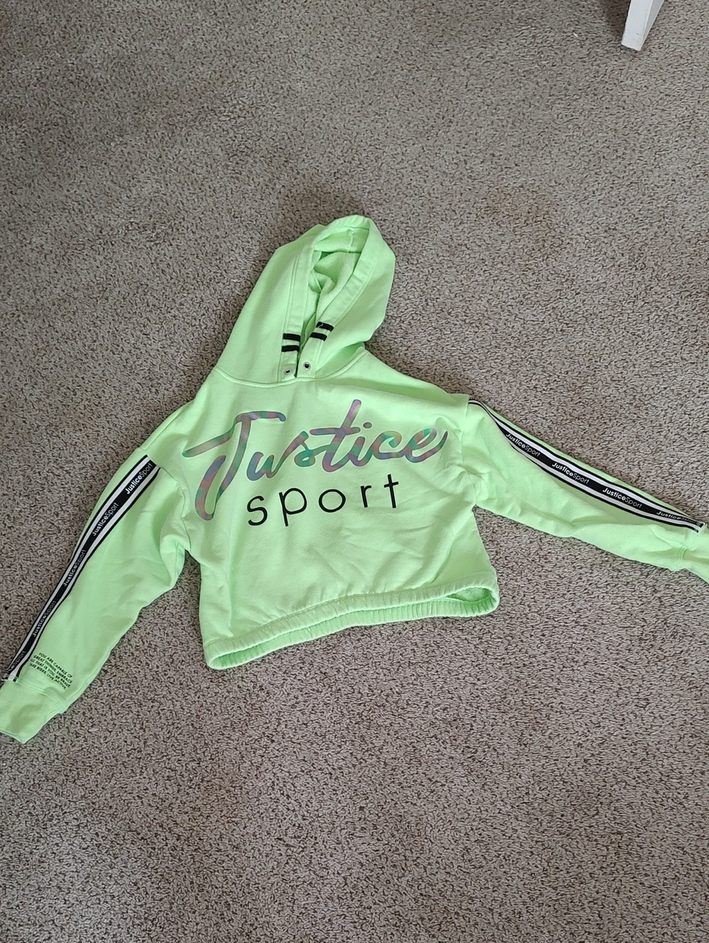 Justice Neon Lime Green Sport Cropped Hoodie